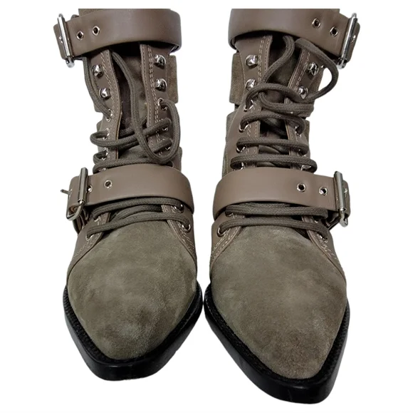 Chloe Rylee Suede Gray Boot Lace Up Buckle Size 36 - Picture 8 of 10